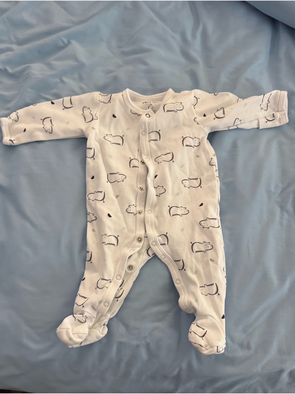 Petit Lem White Footed One-Piece with Navy Bear Print